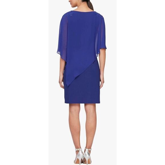 S.L. Fashions Women's Short Chiffon Beaded Capelet Dress - Picture 2 of 8